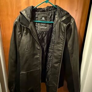 Rock & Republic Black faux leather hooded Jacket